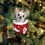 WHITE Chihuahua In Snow Pocket Christmas Ornament Flat Acrylic Dog Ornament