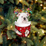 WHITE English Bulldog In Snow Pocket Christmas Ornament Godmerch