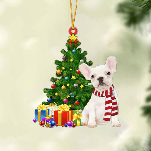 Ornament- WHITE French Bulldog-Christmas Star Hanging Ornament, Happy Christmas Ornament, Car Ornament