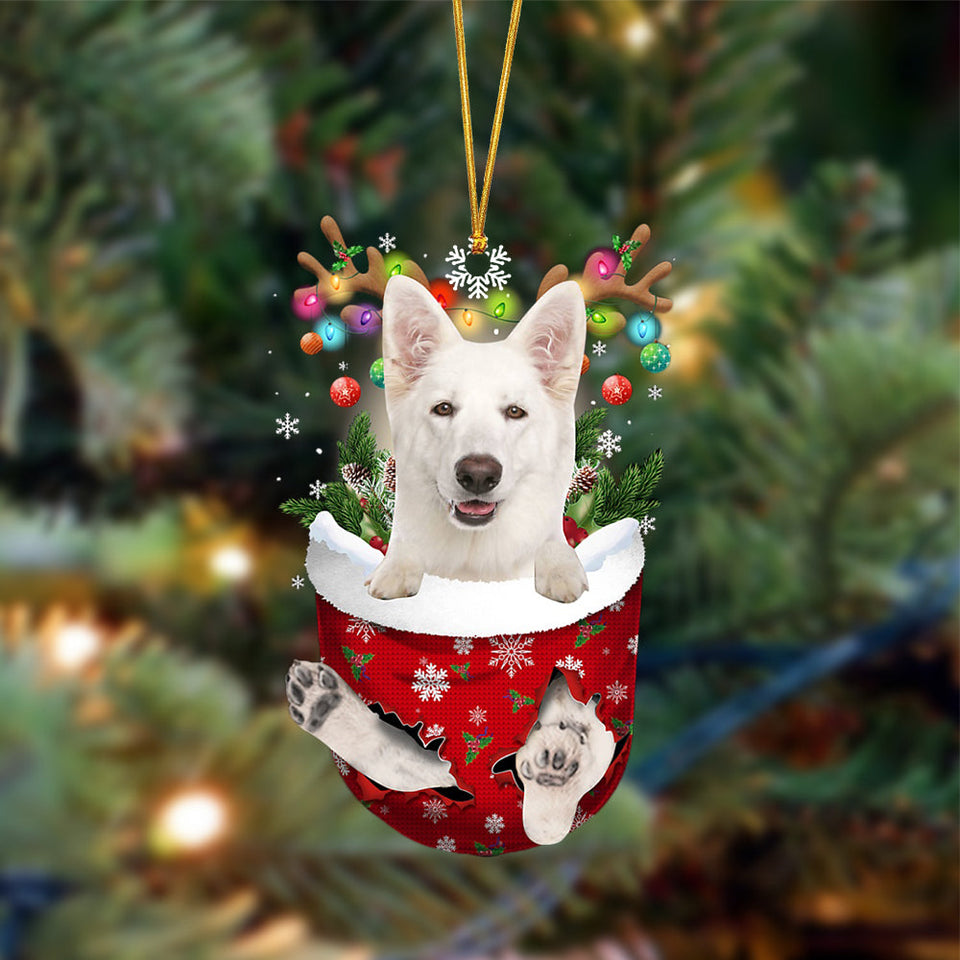 White German Shepherd-In Christmas Pocket Two Sides Ornament, Christmas Dog Hanging Ornament