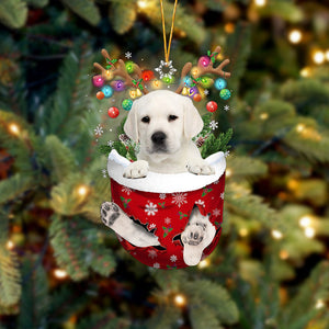 WHITE Labrador In Snow Pocket Christmas Ornament Flat Acrylic Dog Ornament