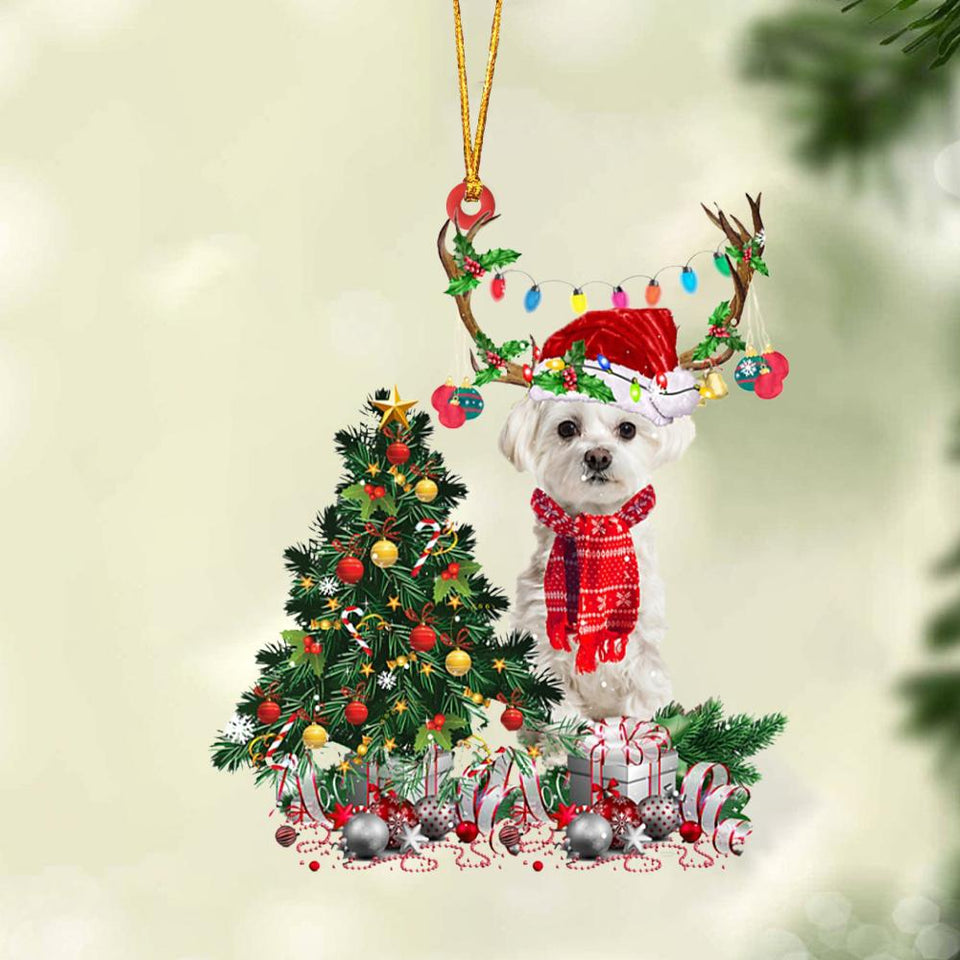Godmerch- Ornament- WHITE Maltese-Christmas Tree Gift Hanging Ornament, Happy Christmas Ornament, Car Ornament