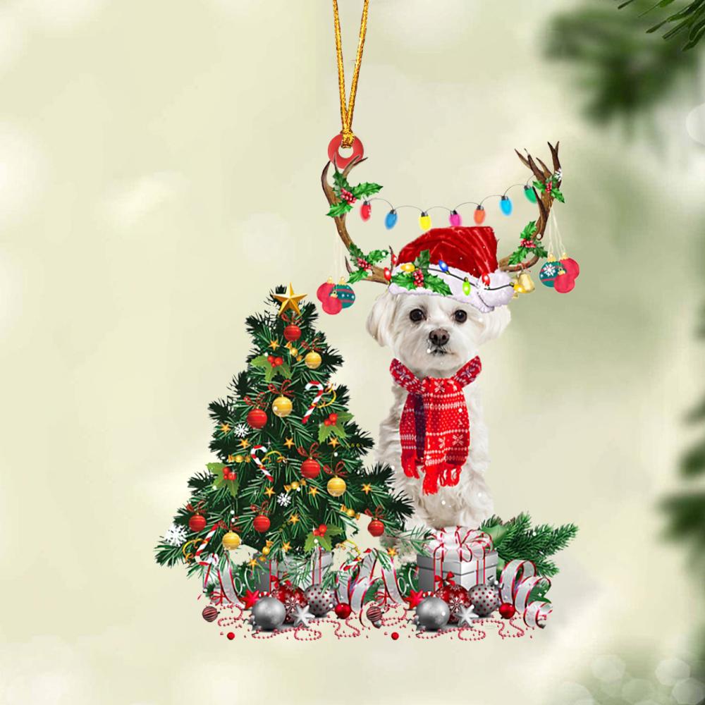 Godmerch- Ornament- WHITE Maltese-Christmas Tree Gift Hanging Ornament, Happy Christmas Ornament, Car Ornament