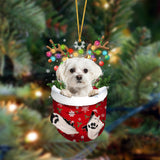 Maltese-In Christmas Pocket Two Sides Ornament, Christmas Dog Hanging Ornament