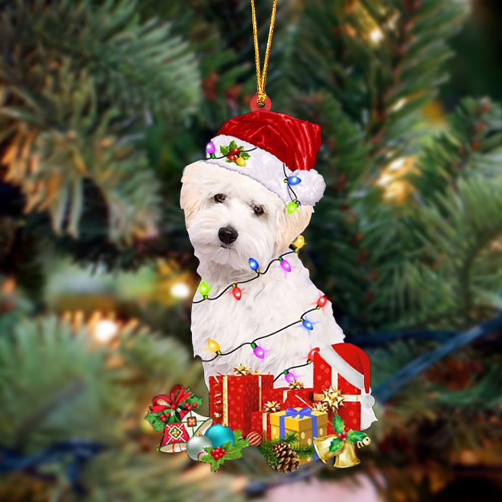WHITE Maltipoo-Dog Be Christmas Tree Hanging Ornament