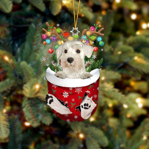 WHITE Miniature Schnauzer In Snow Pocket Christmas Ornament Godmerch