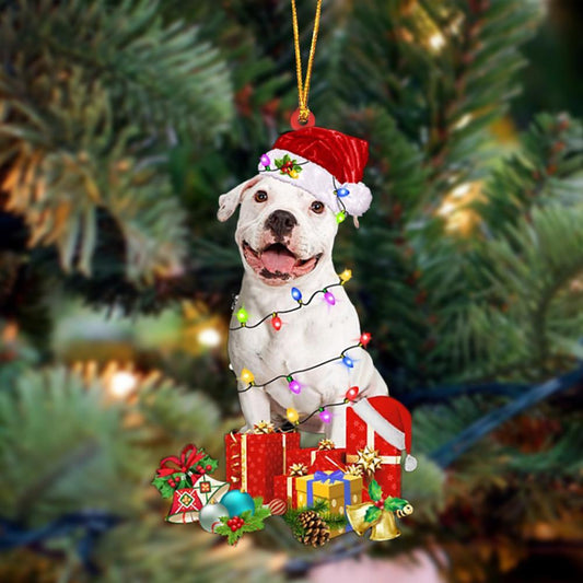 WHITE Pitbull-Dog Be Christmas Tree Hanging Ornament