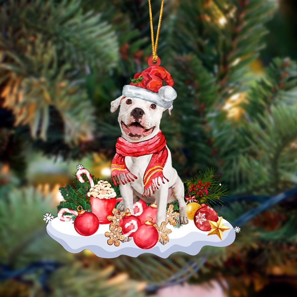 White Pitbull-Better Christmas Hanging Ornament