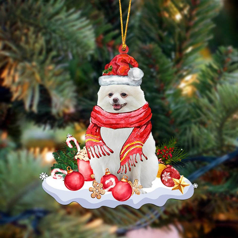 White Pomeranian-Better Christmas Hanging Ornament