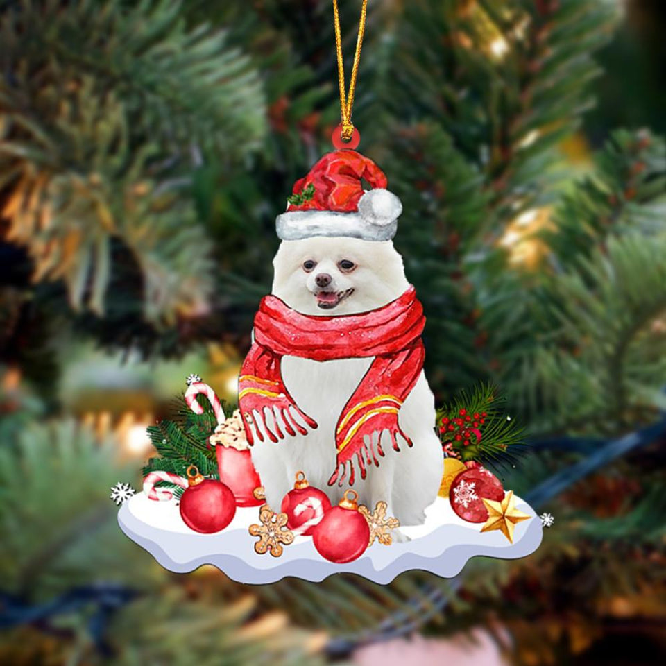 Godmerch- Ornament- WHITE Pomeranian-Better Christmas Hanging Ornament, Happy Christmas Ornament, Car Ornament