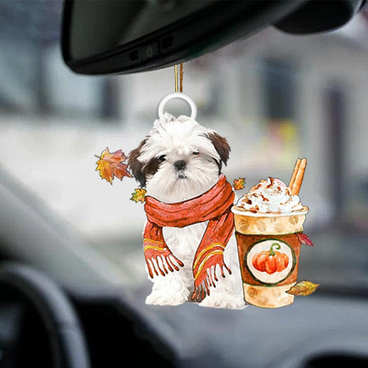 WHITE Shih Tzu-Pumpkin Spice Kinda-Two Sided Ornament