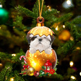 WHITE Shih Tzu In Golden Egg Christmas Ornament