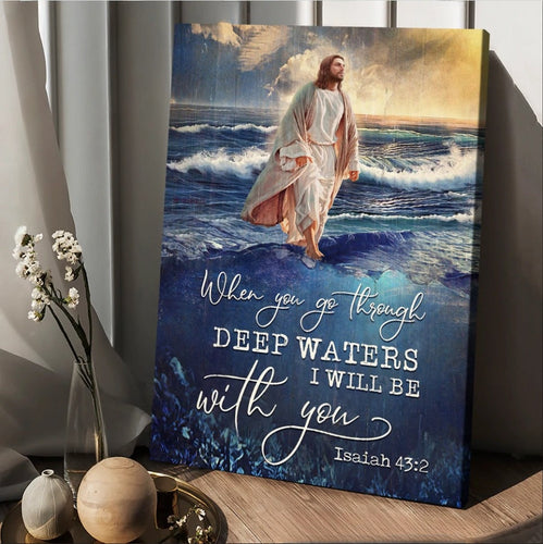 Walking with Jesus Blue ocean I will be with you - Matte Canvas