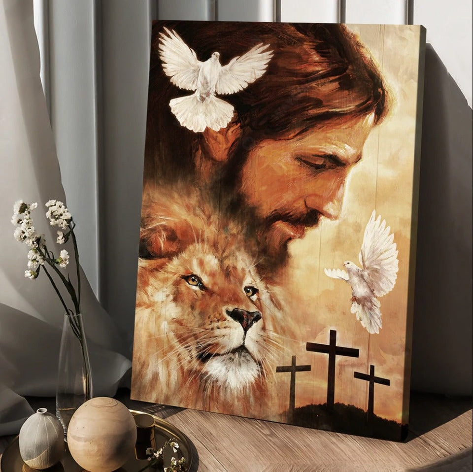 Watercolor Jesus painting Lion drawing Dove - Matte Canvas