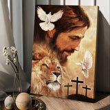 Watercolor Jesus painting Lion drawing Dove - Matte Canvas