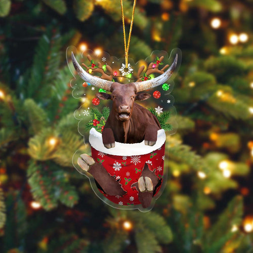 Watusi In Pocket Acrylic Ornament, Farm Christmas Ornament