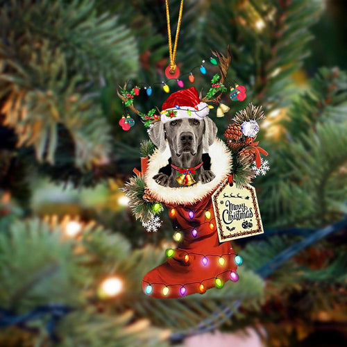 Godmerch- Ornament- Weimaraner 1-Xmas Boot-Two Sided Ornament, Happy Christmas Ornament, Car Ornament