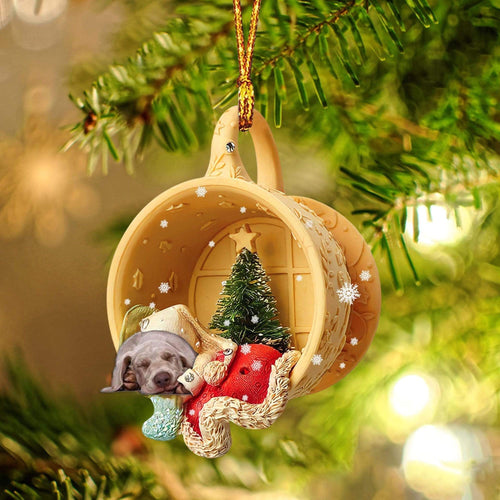 Godmerch- Ornament- Weimaraner Sleeping In A Cup Christmas Ornament Dog Ornament, Car Ornament, Christmas Ornament