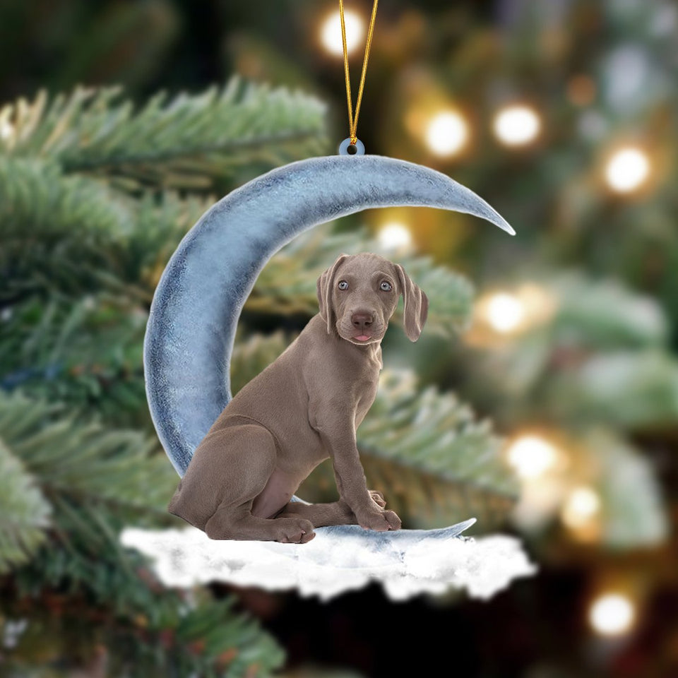 Godmerch- Ornament- Weimaraner Sits On The Moon Hanging Ornament Dog Ornament, Car Ornament, Christmas Ornament