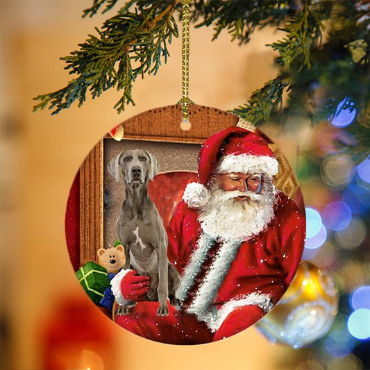 Godmerch- Ornament- Weimaraner With Santa Christmas Ornament, Happy Christmas Ornament, Car Ornament
