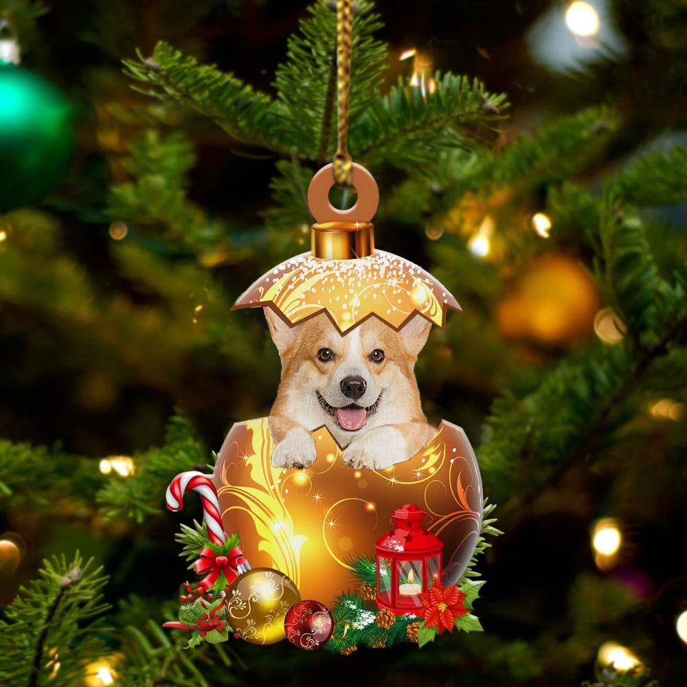 Welsh-Corgi In Golden Egg Christmas Ornament