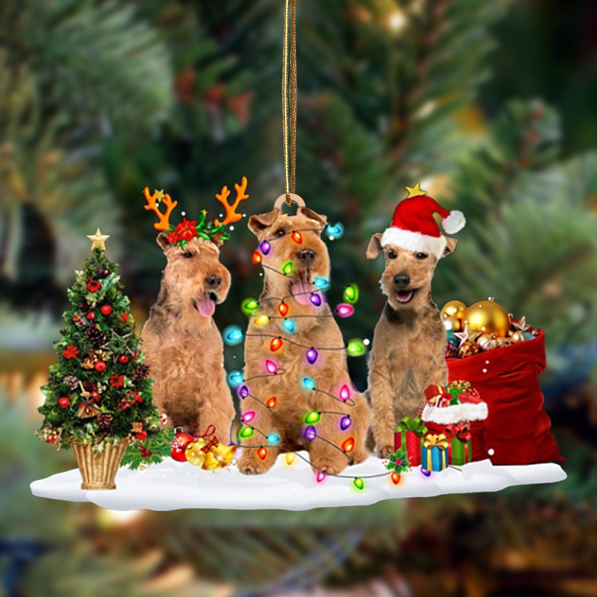 Welsh Terrier-Christmas Dog Friends Hanging Ornament