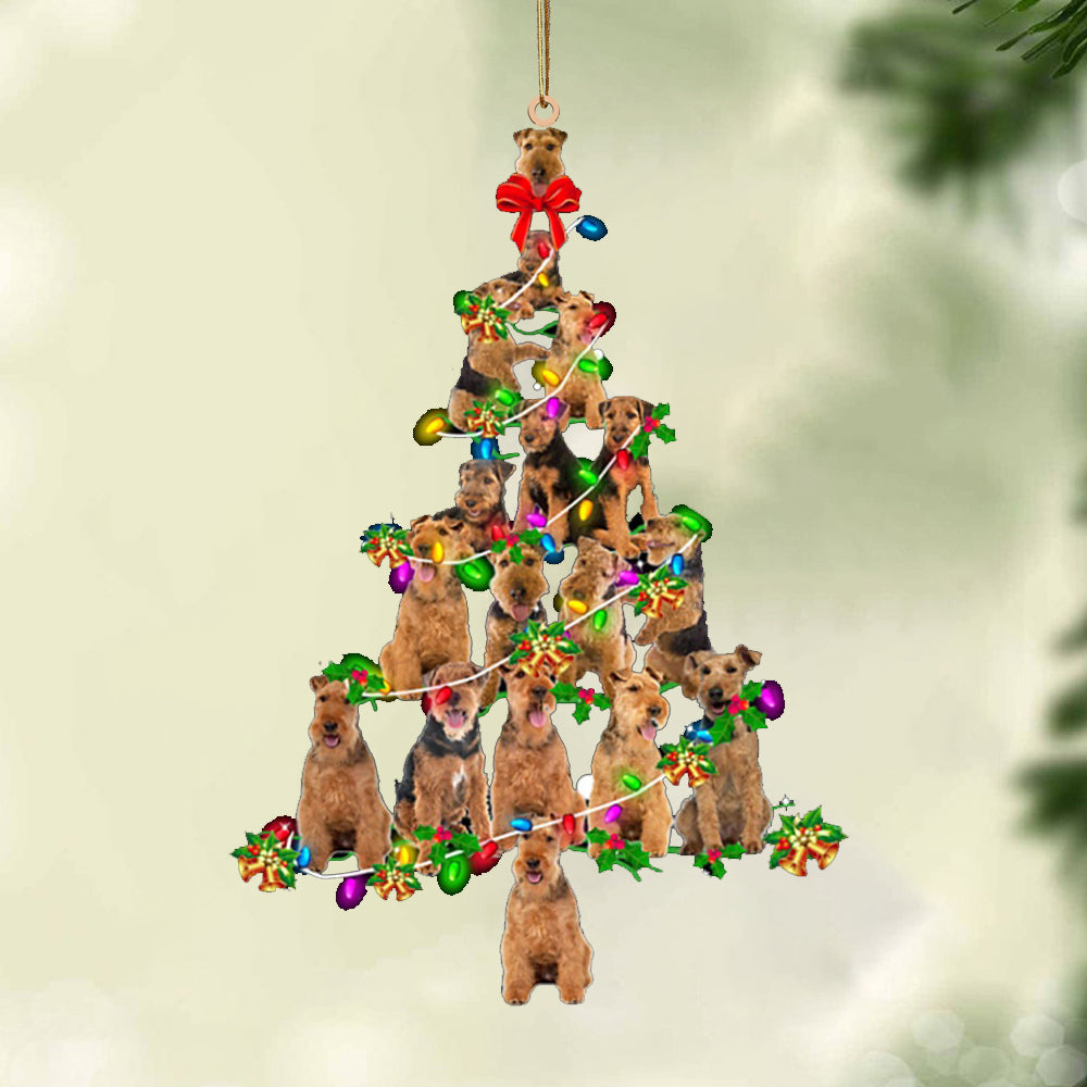 Ornament- Welsh Terrier-Christmas Tree Lights-Two Sided Ornament, Happy Christmas Ornament, Car Ornament