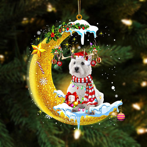 Godmerch- West Highland White Terrier On The Moon Merry Christmas Hanging Ornament, Car Ornament, Christmas Ornament