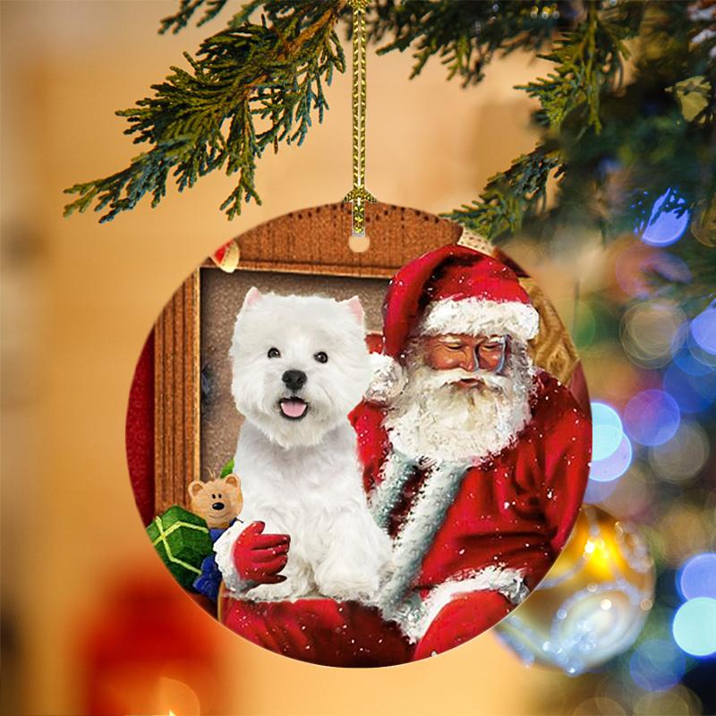 Ornament- West Highland White Terrier With Santa Christmas Ornament, Happy Christmas Ornament, Car Ornament