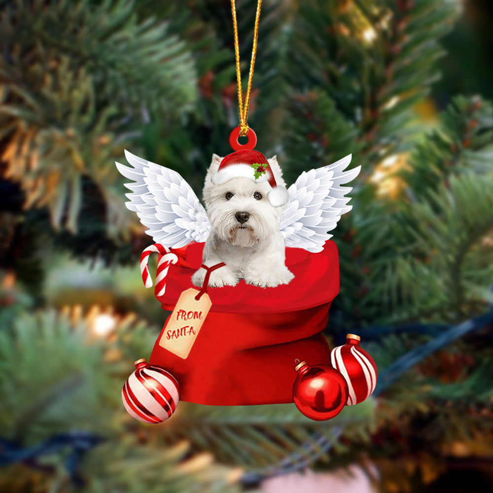West Highland White Terrier Dog Angel Gift From Santa Christmas Ornament, Dog Flat Acrylic Ornament
