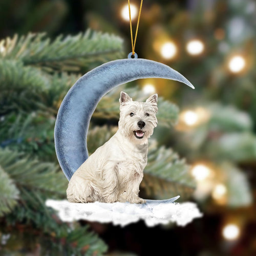 Godmerch- West Highland Terrier Sits On The Moon Hanging Ornament Dog Ornament, Car Ornament, Christmas Ornament