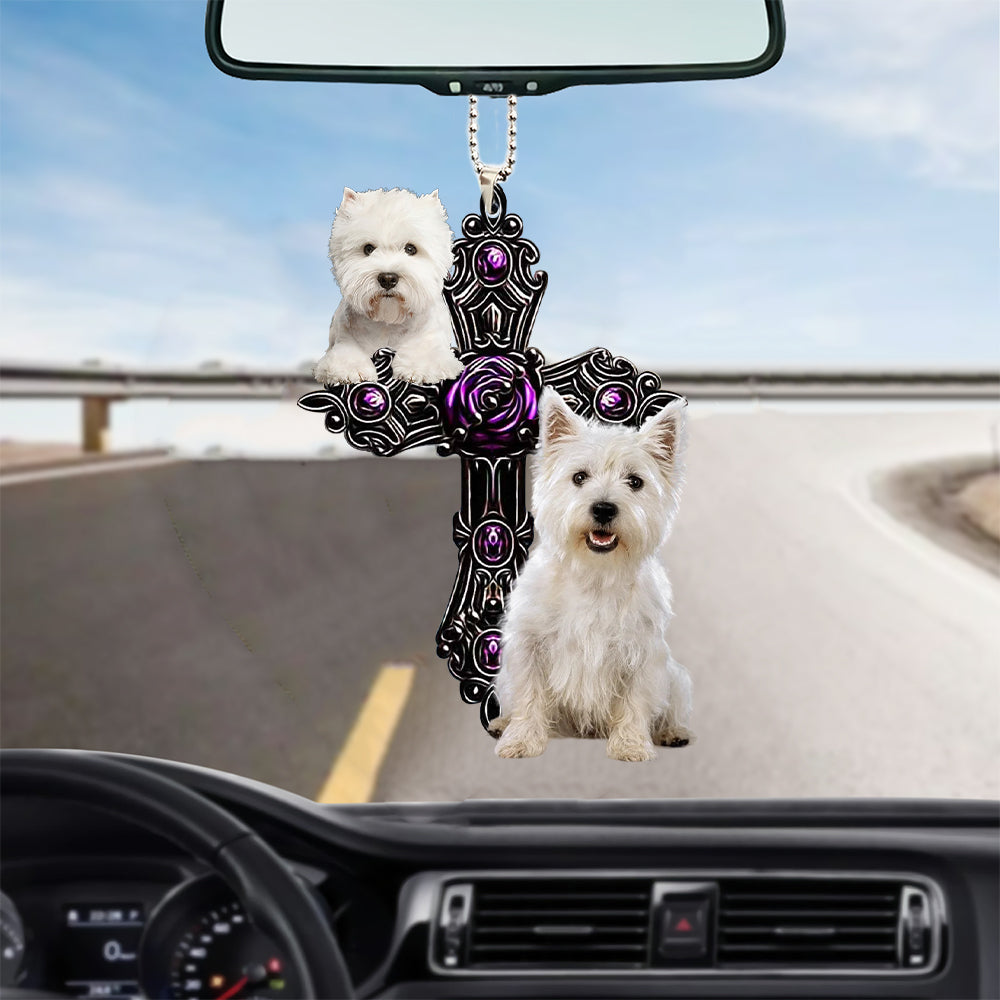 West Highland White Terrier Pray For God Car Hanging Ornament Dog Pray For God Ornament Godmerch