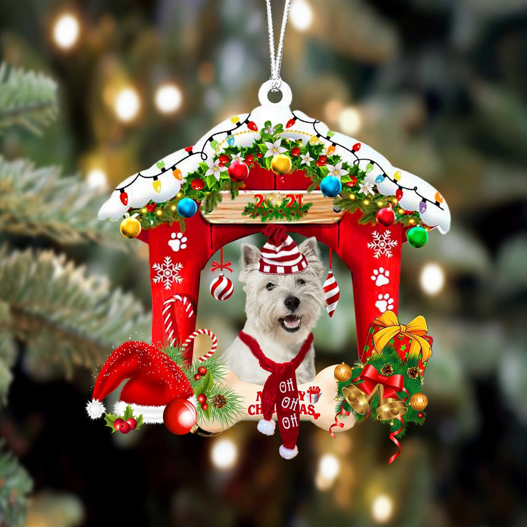 Ornament- West Highland White Terrier-Christmas House Two Sided Ornament, Christmas Ornament, Car Ornament