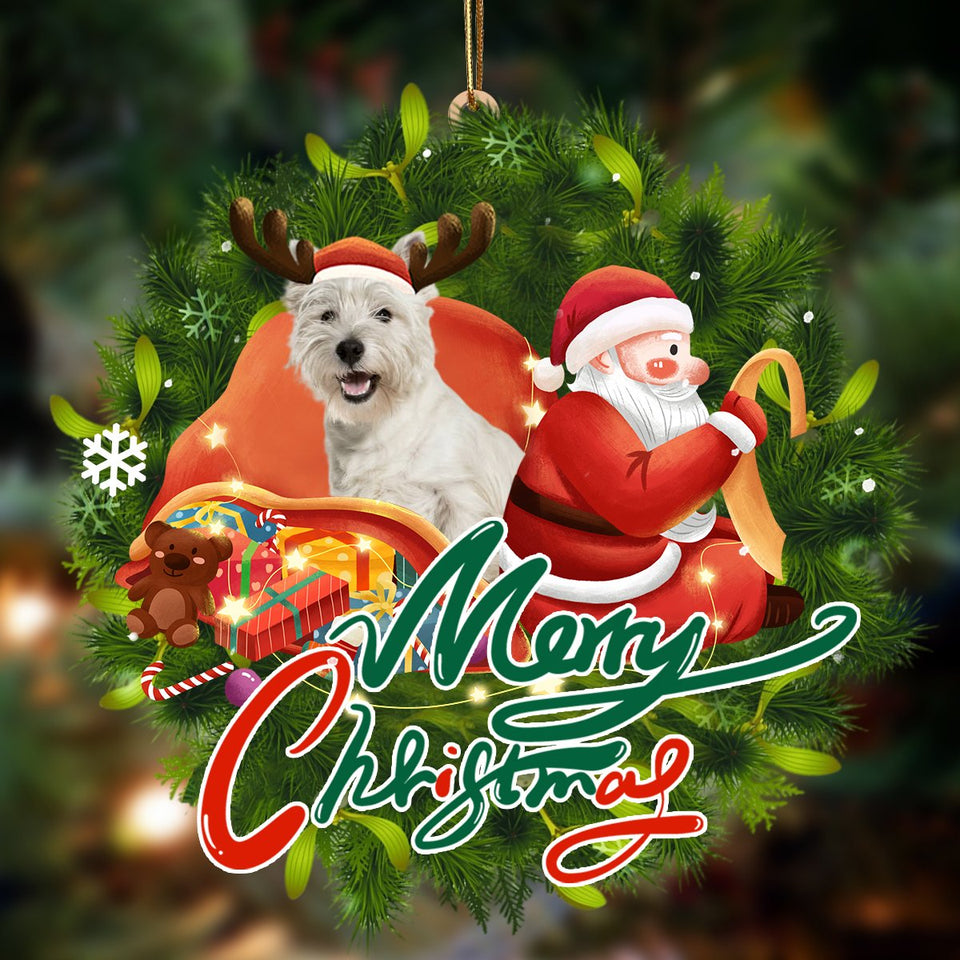 Ornament- West Highland White Terrier-Santa & dog Hanging Ornament, Happy Christmas Ornament, Car Ornament