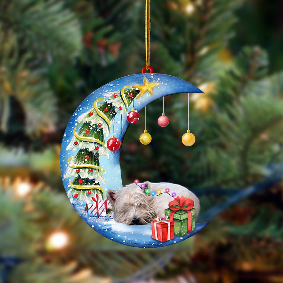 West Highland White Terrier-Sleep On The Moon Christmas Two Sided Ornament, Christmas Ornament, Car Ornament
