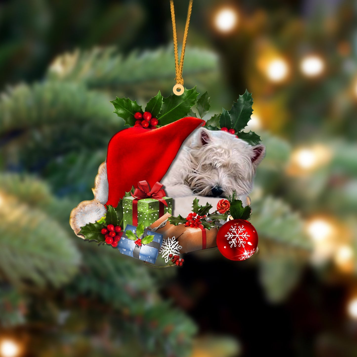 West Highland White Terrier-Sleeping In Hat Two Sides Ornament Dog Sleeping Ornament