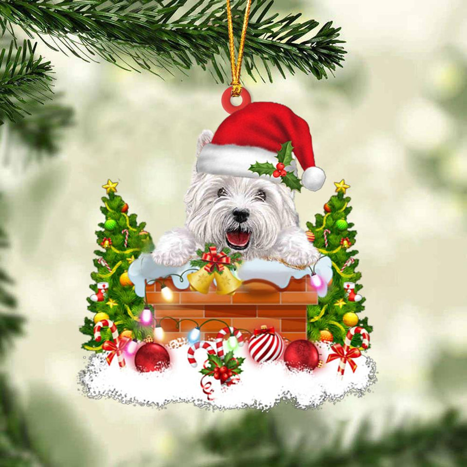 West Highland White Terrier In The Chimney Hanging Ornament Dog Christmas Ornament