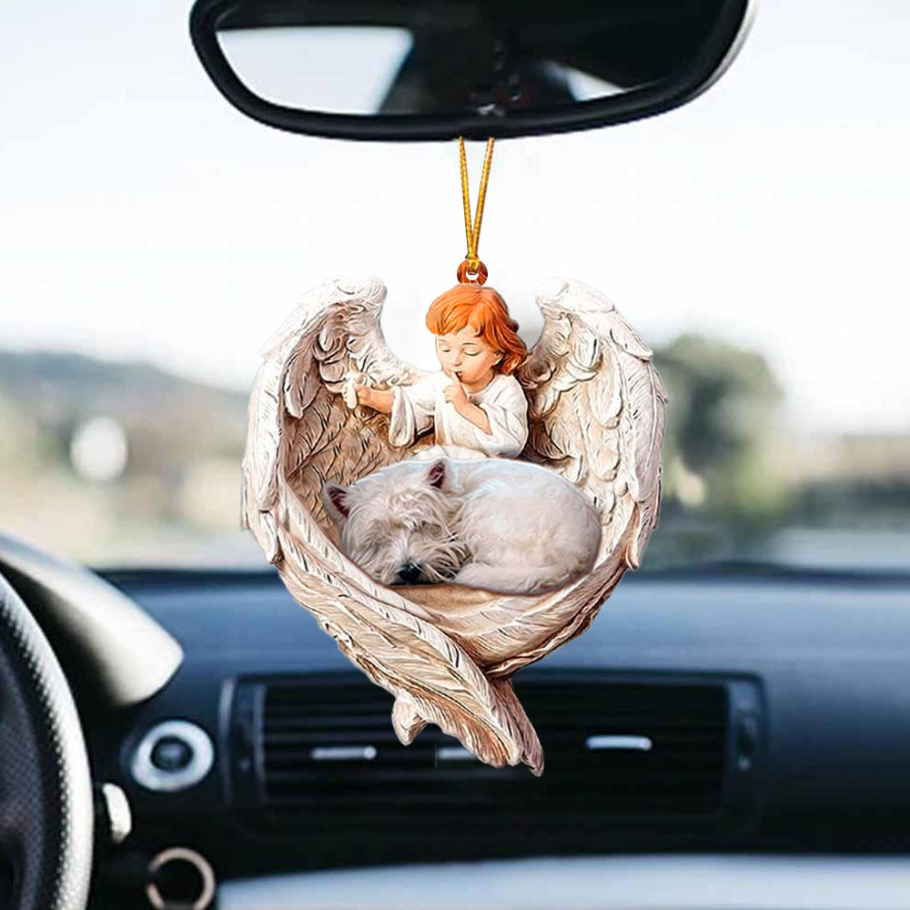 West Highland White Terrier Sleeping Protected By Angel Acrylic Ornament For Car Tree