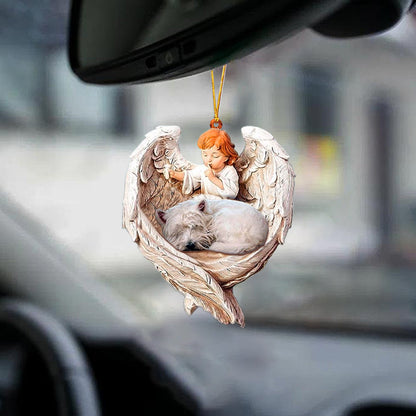 West Highland White Terrier Sleeping Protected By Angel Acrylic Ornament For Car Tree