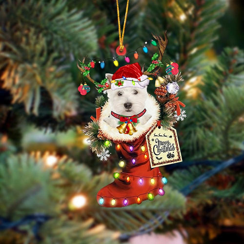 Ornament- West Highland White Terrier-Xmas Boot-Two Sided Ornament, Happy Christmas Ornament, Car Ornament