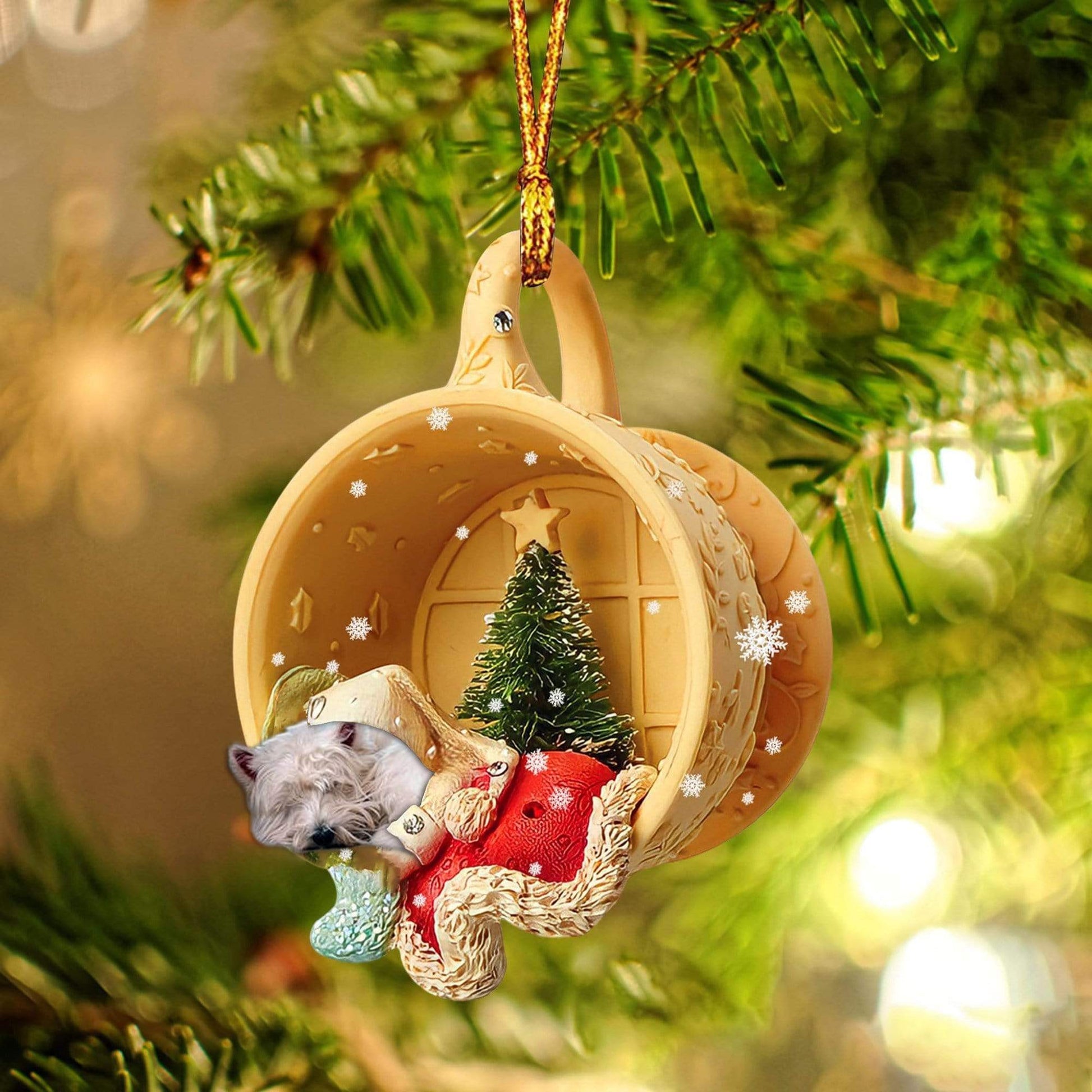 Godmerch- West Highland White Terrier Sleeping In A Cup Christmas Ornament, Car Ornament, Christmas Ornament