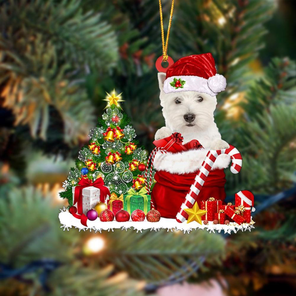 Godmerch- West Highland White Terrier/Westie Gift Bag Merry Christmas Ornament, Car Ornament, Christmas Ornament