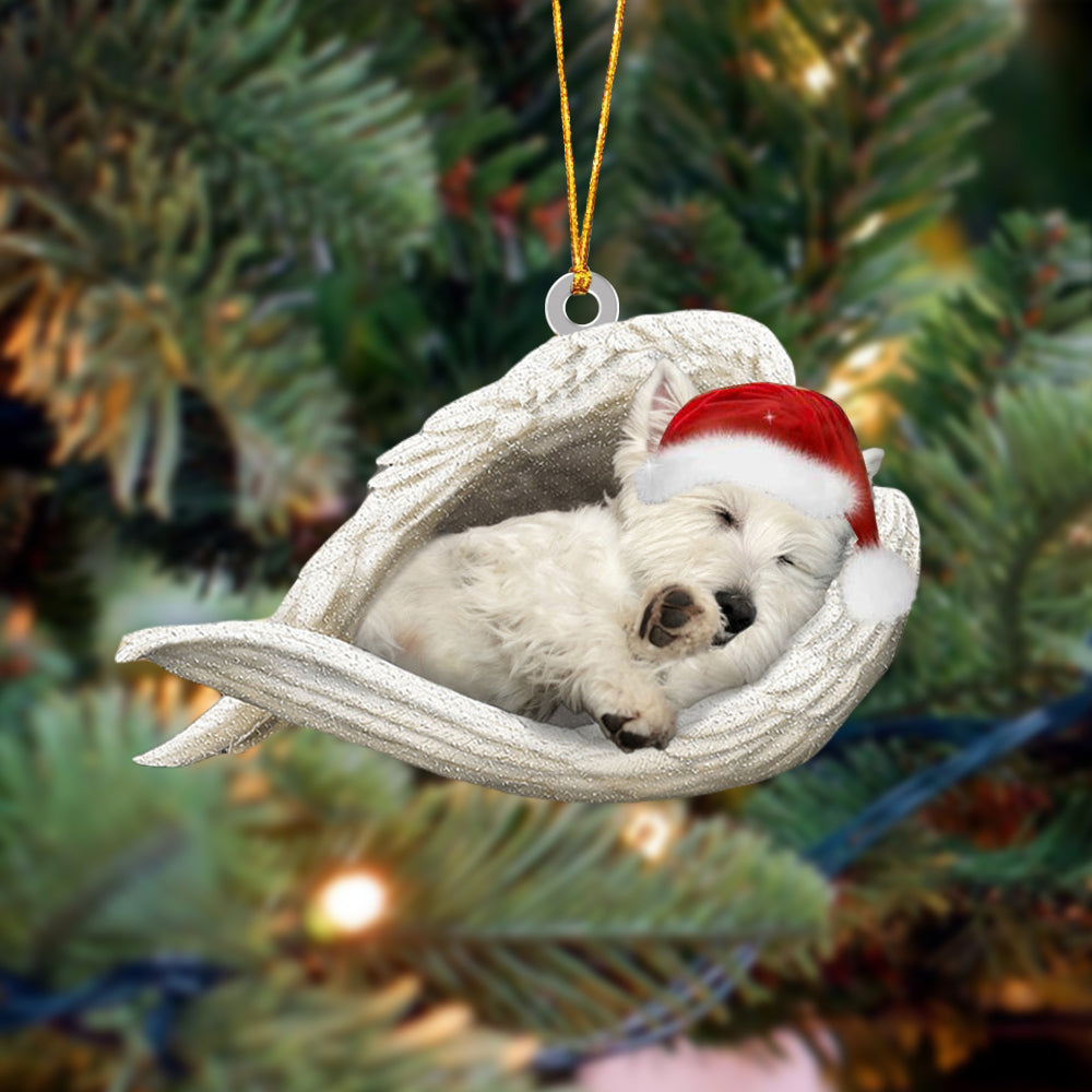 Personalized West Highland White Terrier Sleeping Angel Christmas Flat Acrylic Dog Ornament Memorial Dog Gift