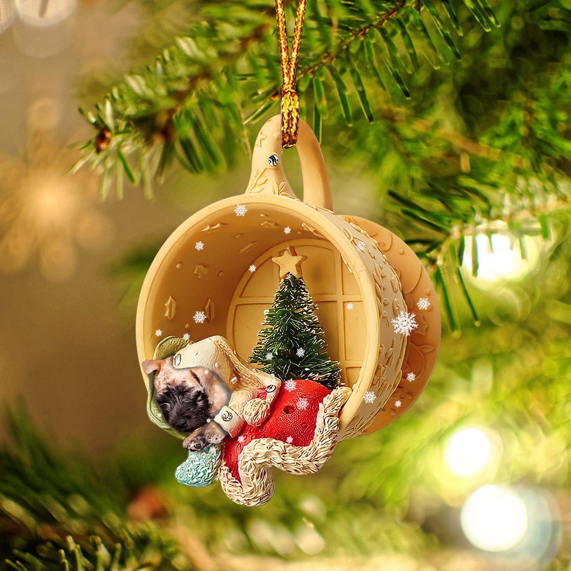 Wheaten Terrier Sleeping in a tiny cup Christmas Holiday-Two Sided Ornament, Christmas Ornament, Car Ornament