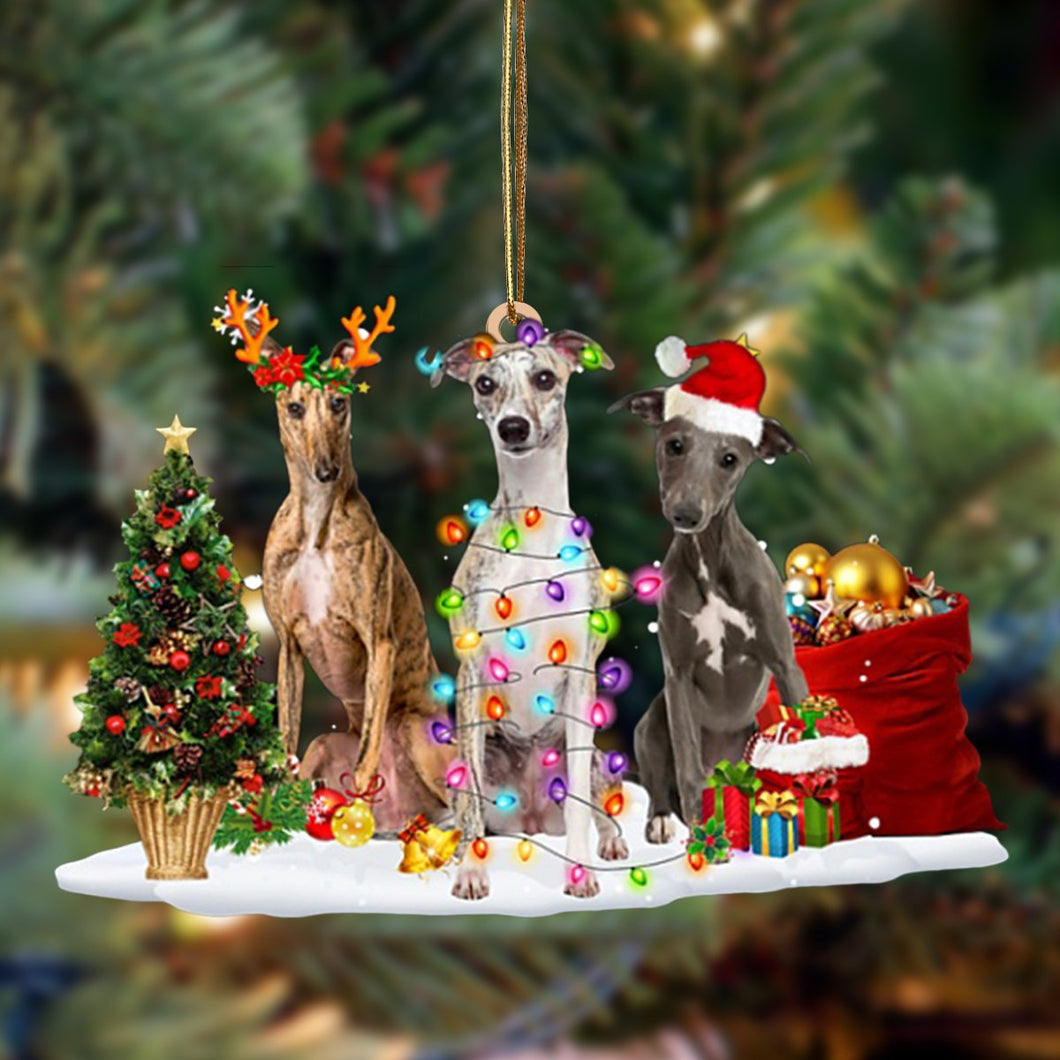 Godmerch- Ornament- Whippet-Christmas Dog Friends Hanging Ornament, Happy Christmas Ornament, Car Ornament