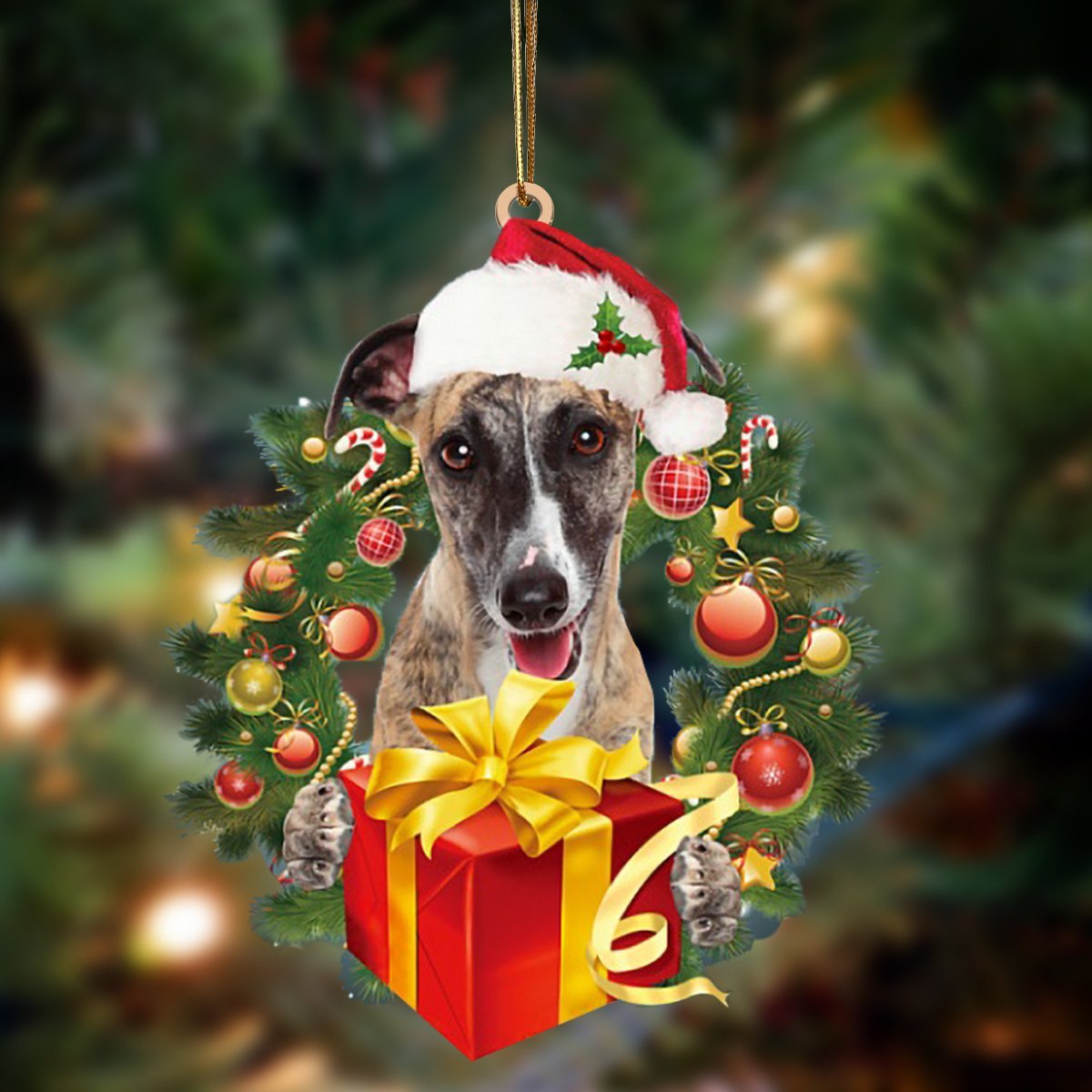 Whippet-Dogs Give Gifts Hanging Ornament
