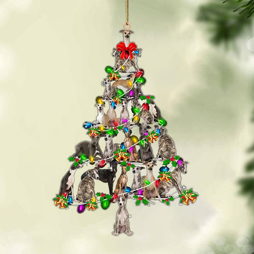 Godmerch- Ornament- Whippet-Christmas Tree Lights-Two Sided Ornament, Happy Christmas Ornament, Car Ornament