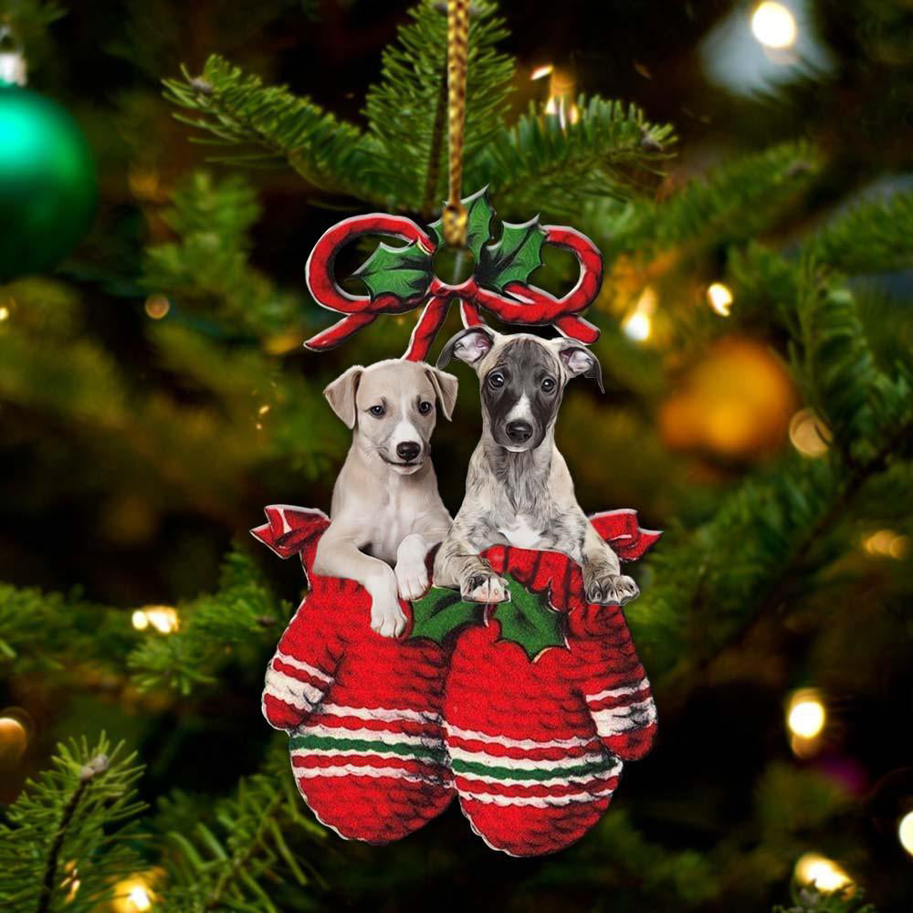 Ornament- Whippet Inside Your Gloves Christmas Holiday-Two Sided Ornament, Christmas Ornament, Car Ornament