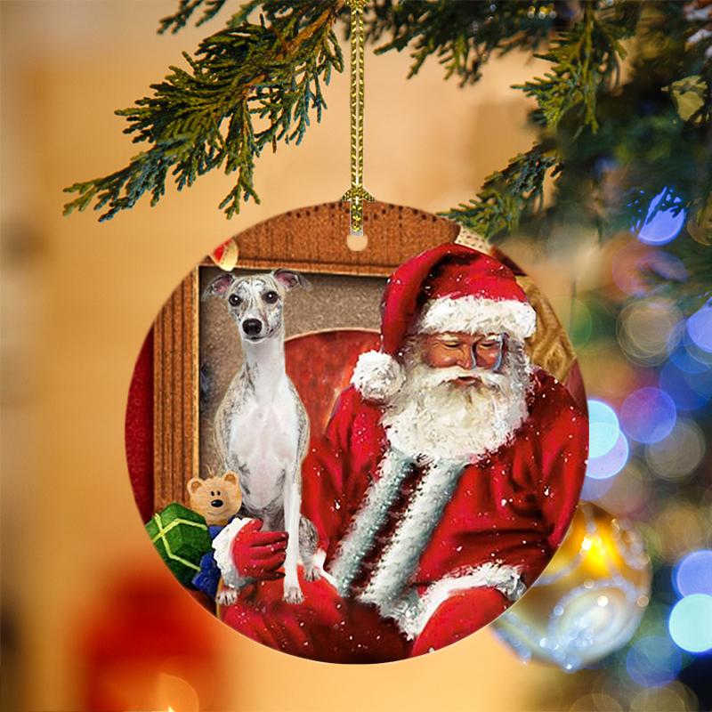 Godmerch- Ornament- Whippet With Santa Christmas Ornament, Happy Christmas Ornament, Car Ornament