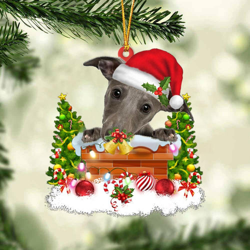 Whippet In The Chimney Hanging Ornament Dog Christmas Ornament